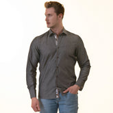 Gray inside Tropical Printed Mens Slim Fit Designer French Cuff Shirt - tailored Cotton Shirts for Work and Casual Wear